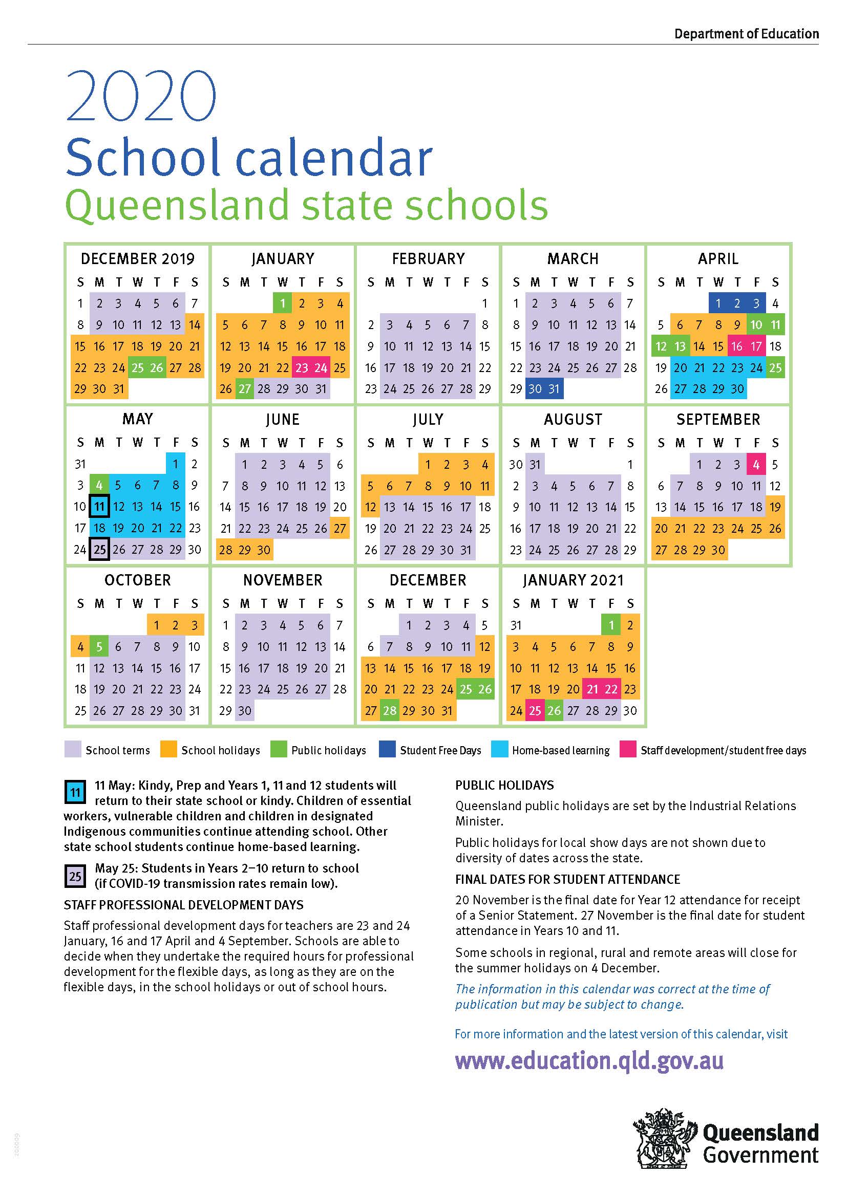 2020 School Calendar 